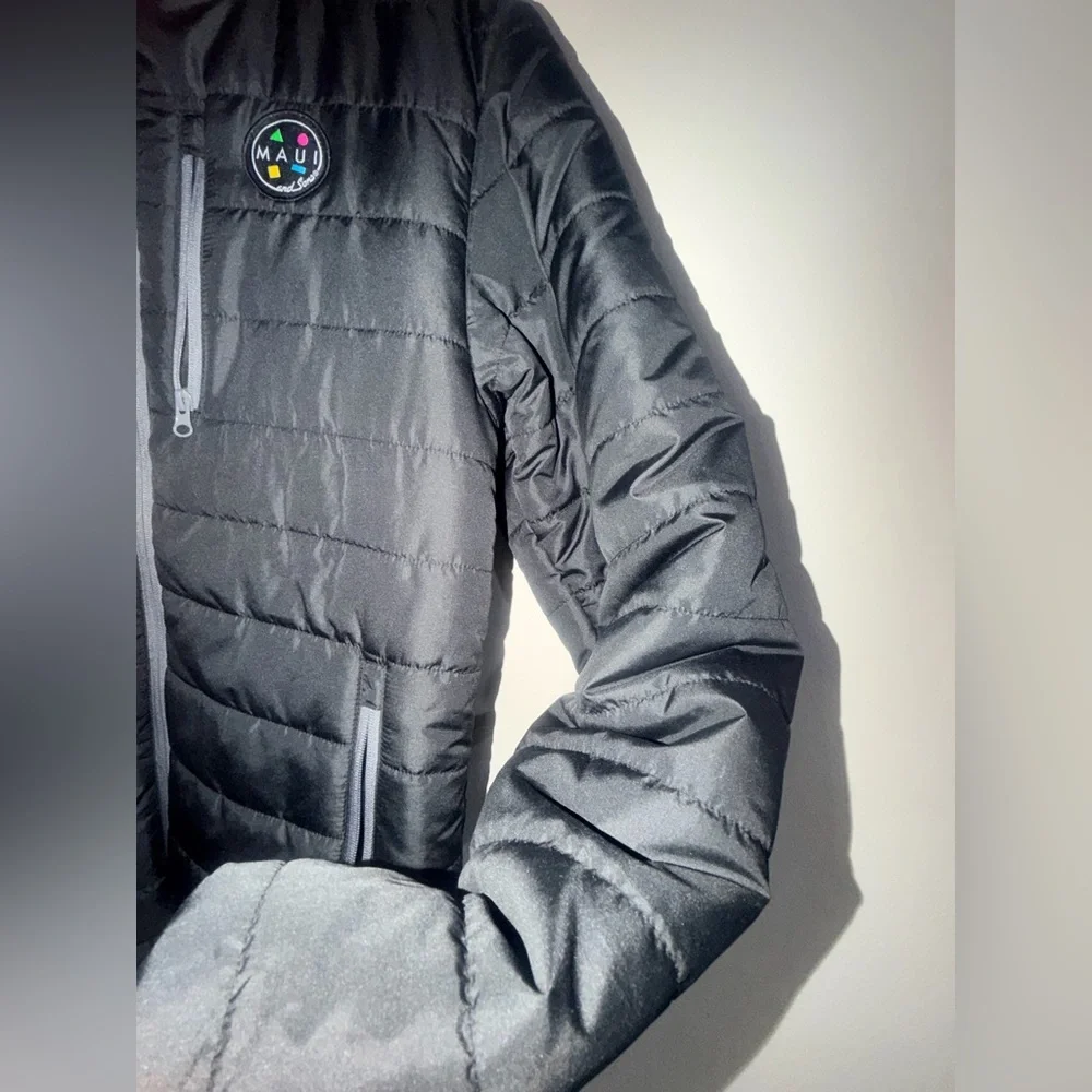 Maui and Sons Black Quilted Jacket with Logo